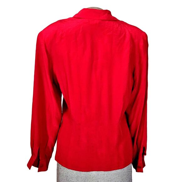 Vintage Red Button Up Long Sleeve Silk Blouse Size 10 - Picture 2 of 4